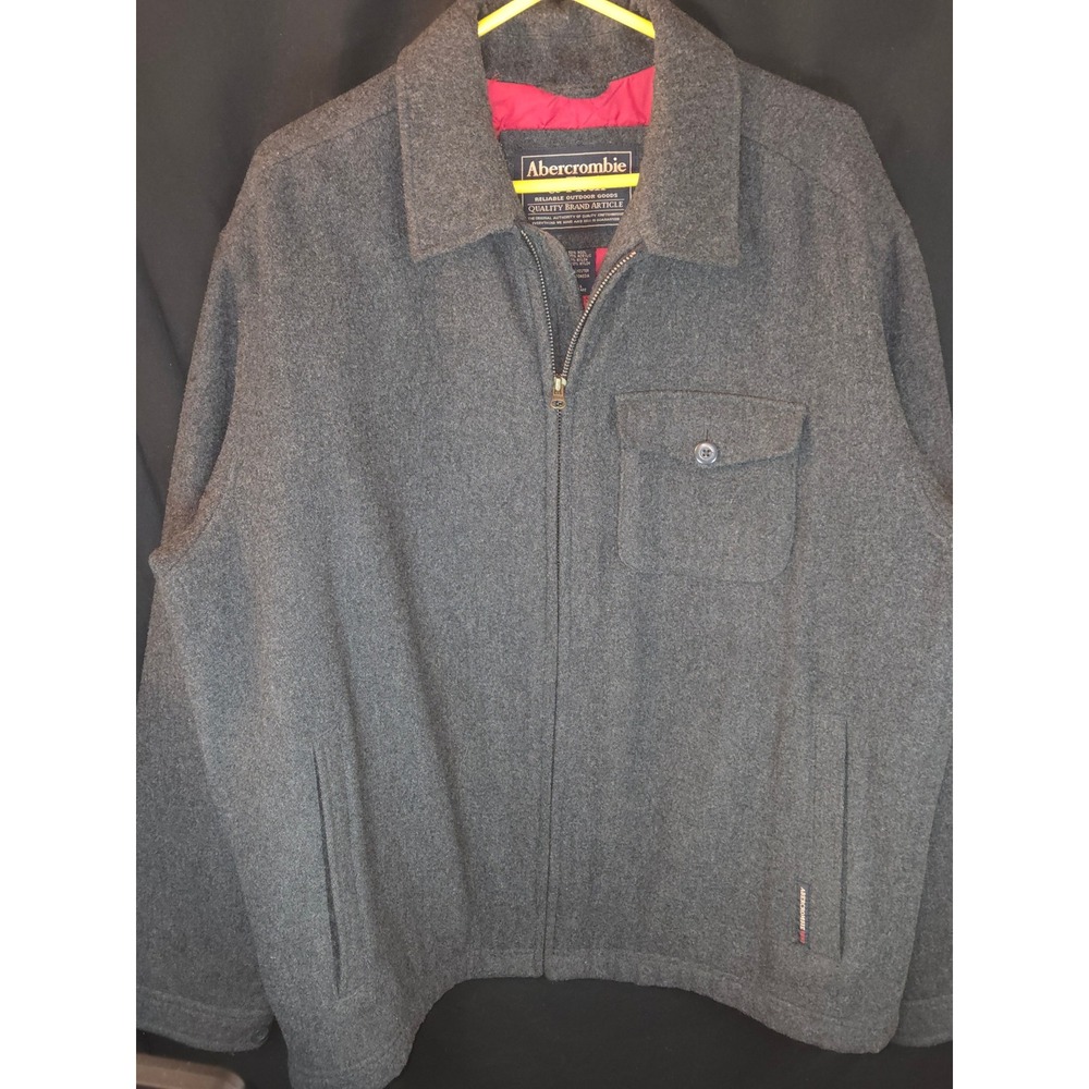 Abercrombie & Fitch Mens Wool Gray Jacket Coat‎ Full Zip XL Heavyweight!
